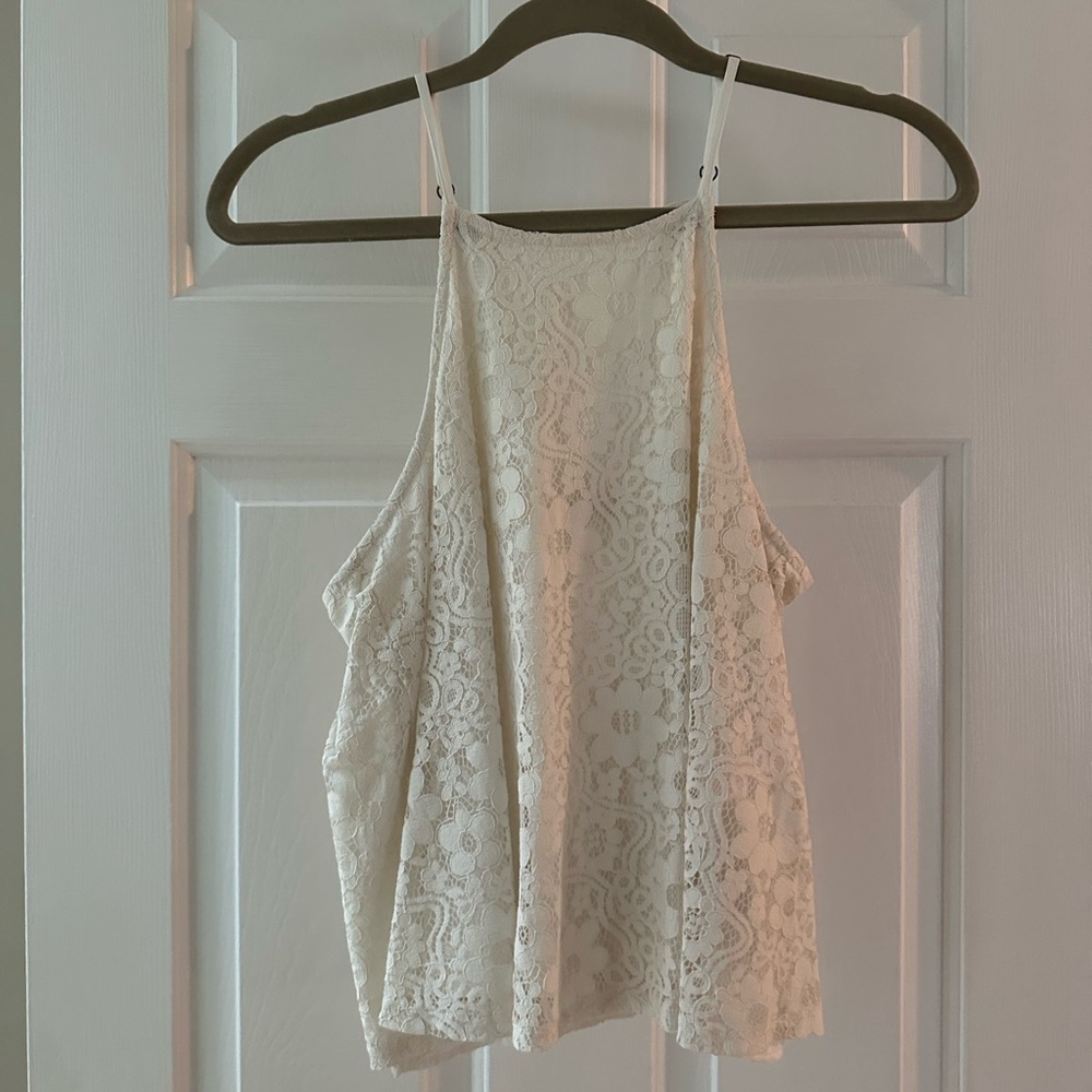 Hollister Cream Cropped Lace Tank Top